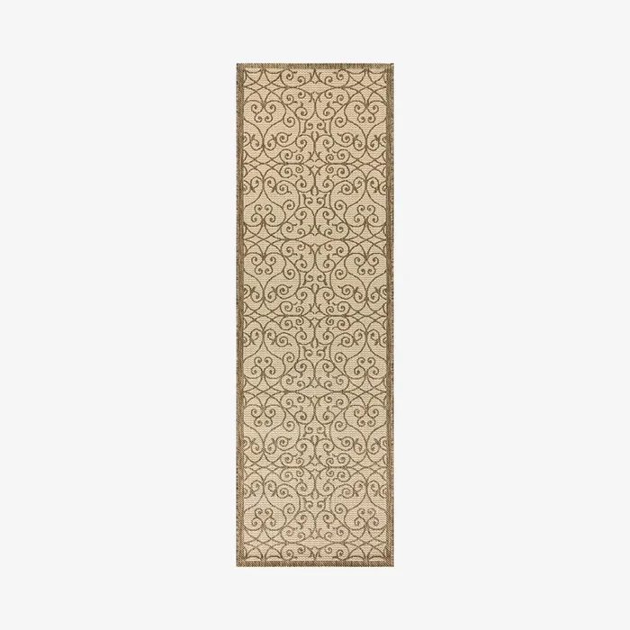 Madrid Filigree Textured Weave Indoor / Outdoor Runner Rug – Beige / Brown by JONATHAN Y
