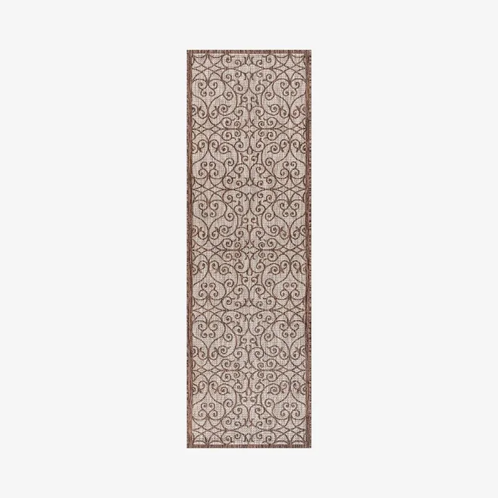 Madrid Vintage Filigree Textured Weave Indoor / Outdoor Runner Rug – Taupe / Espresso by JONATHAN Y