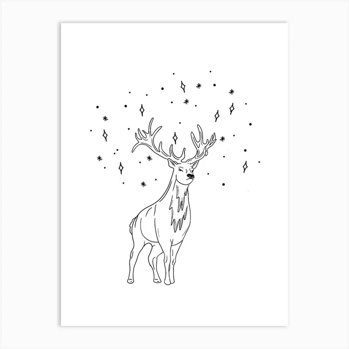 Magic Deer Line Art Print by JDuke Illustrations