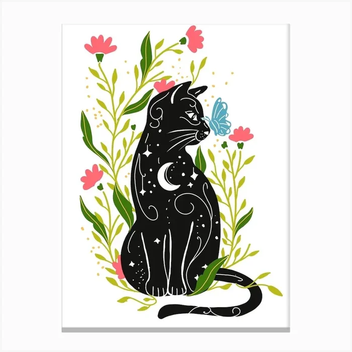 Magical Moon Cat Canvas Print by Mitalim Designs