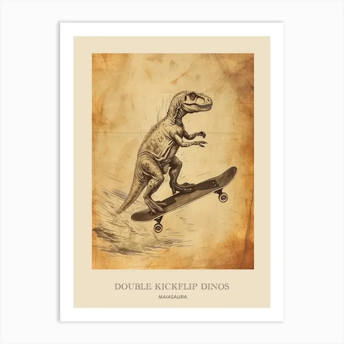 Maiasaura Vintage Dinosaur Poster 3 Art Print by Dino Delights