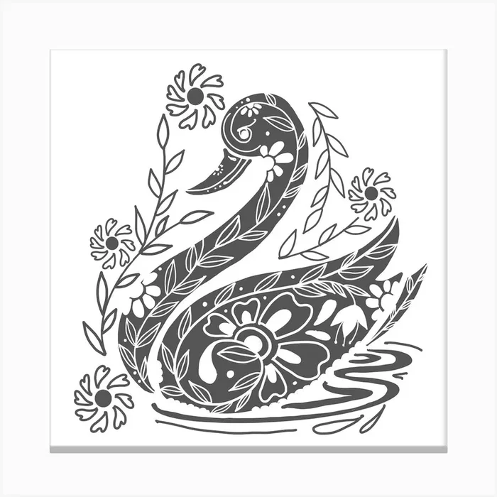 Majestic Swan Square Canvas Line Art Print by Mitalim Designs