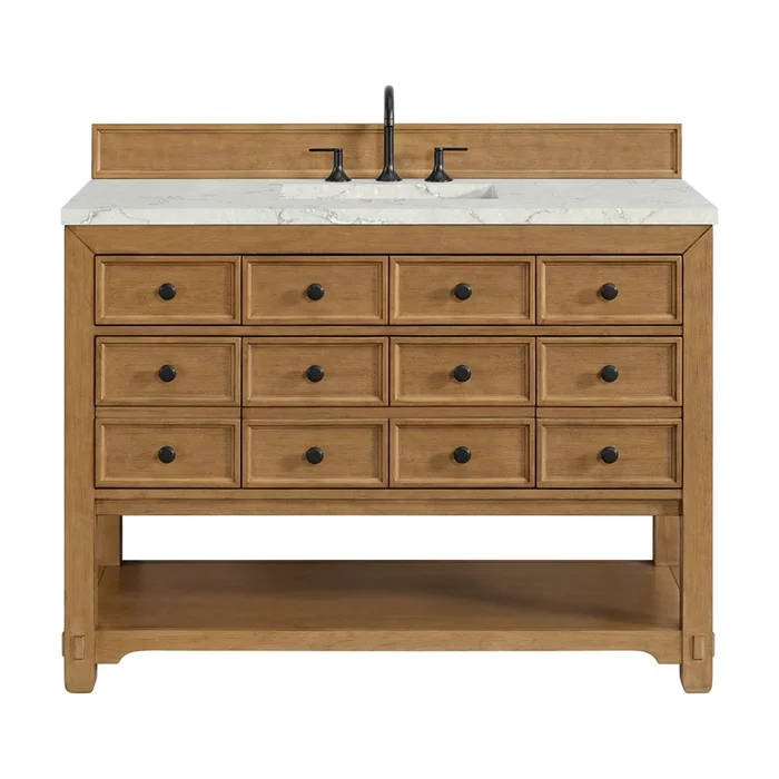 Malibu 48 ” Single Vanity, Amber Birch w/ 3 CM Victorian Silver Silestone Top w/ FreePower Wireless Charger