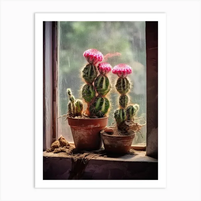 Mammilaria Cactus On A Window 2 Art Print by Prickly Pear Art