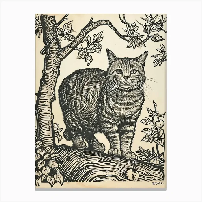 Manx Cat Relief Illustration 2 Canvas Print by Woof and Whiskers