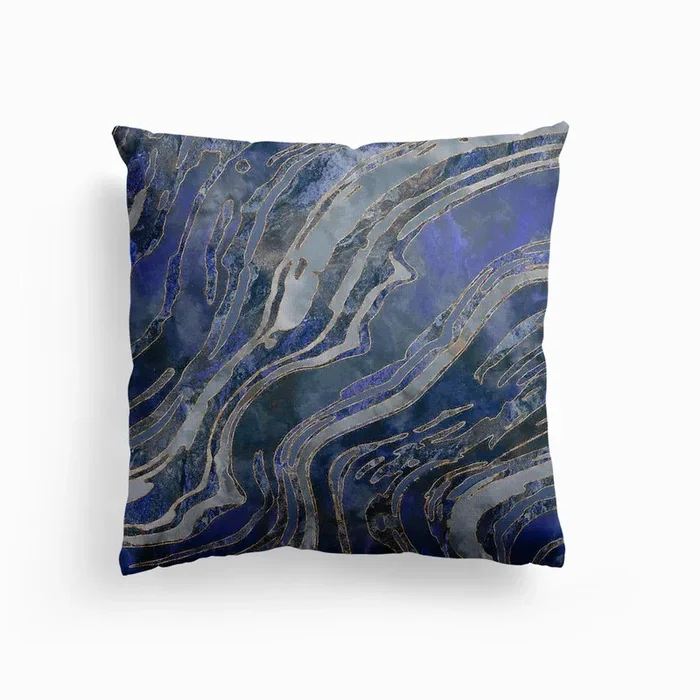 Marble Gemstone Blue Gold Canvas Cushion by Andrea Haase