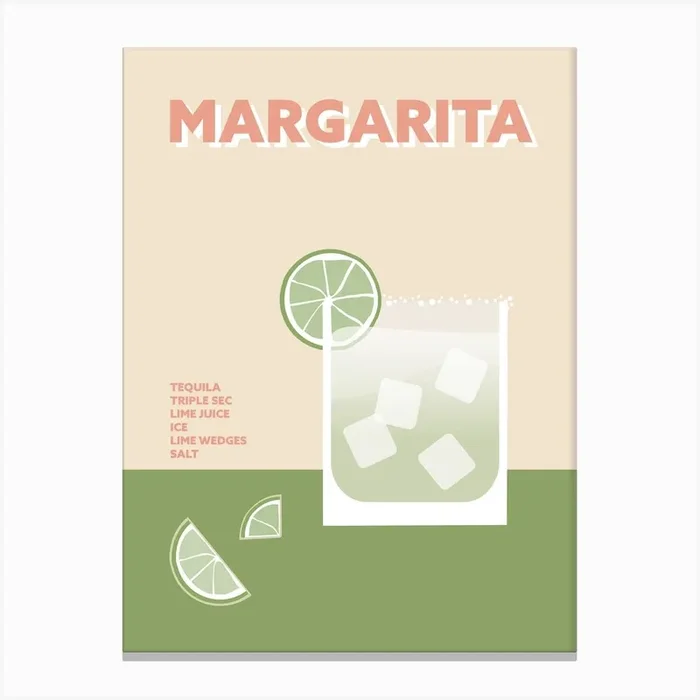 Margarita Cocktail Green Colourful Wall Canvas PrintPA by Peach and Home