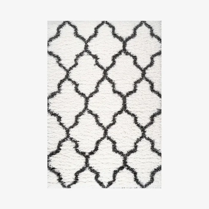 Marrakesh Trellis Shag Area Rug with Tassels – Ivory / Charcoal by JONATHAN Y