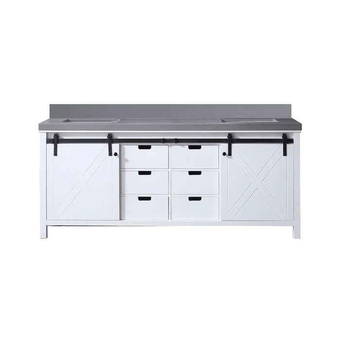 Marsyas 80 in W x 22 in D White Double Bath Vanity and Grey Quartz Countertop