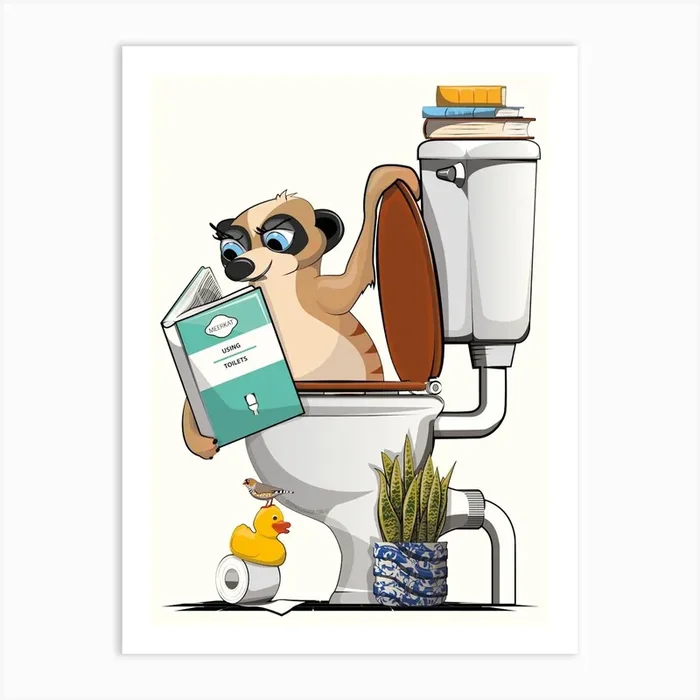 Meerkat in the Toilet Art Print by Wyatt 9