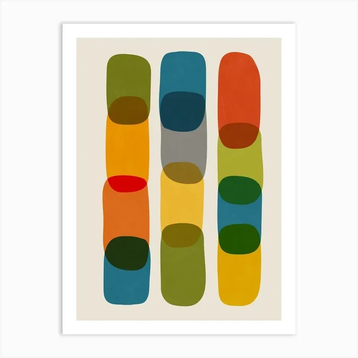 Mid Century Colorful Shapes Art Print by Emc Design Lab