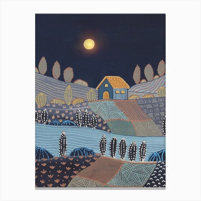 Midnight And Patterned Hills 2 Canvas Print by ViviGonzalezArt