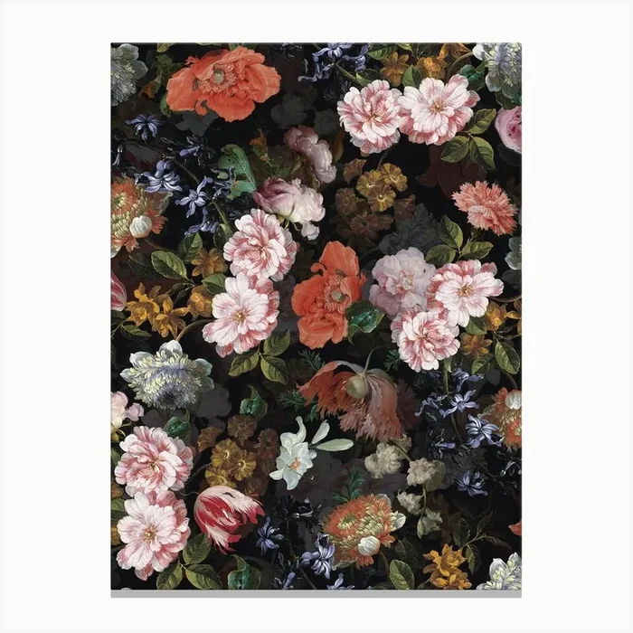 Midnight Dutch Flower Garden Canvas Print by UtART