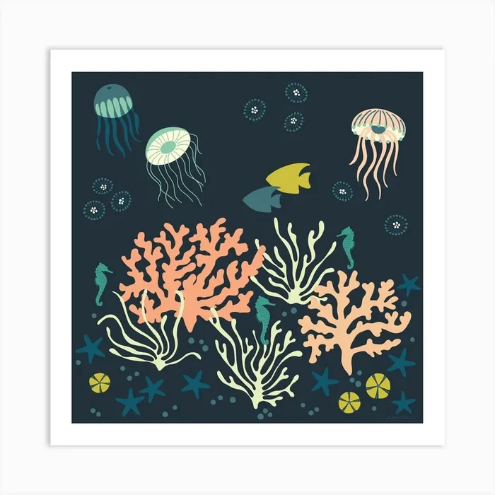 Midnight Reef Square Art Print by Pippa Shaw