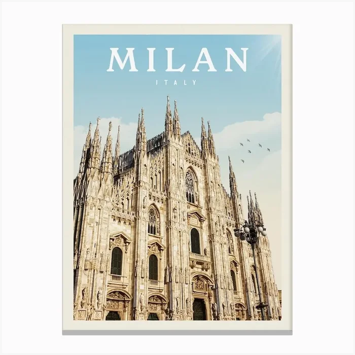 Milan Italy Travel Poster Canvas Print by Vintaprints