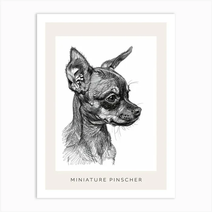 Miniature Pinscher Dog Line Sketch 4 Poster Art Print by Woof and Whiskers