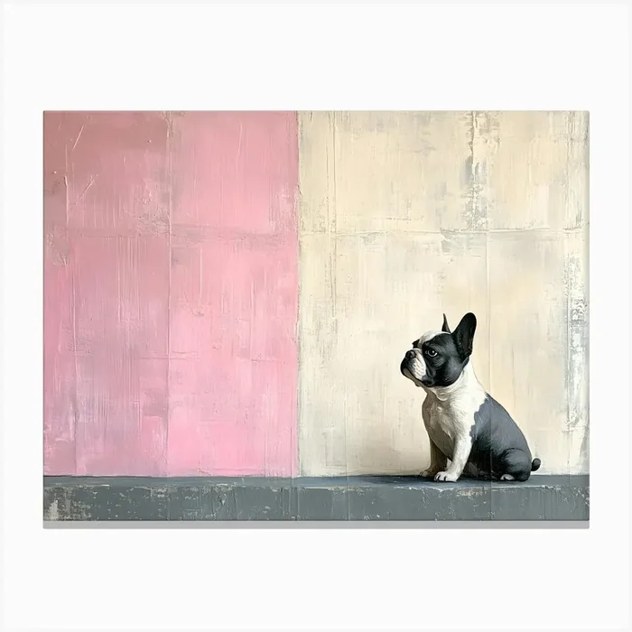 Minimal French Bulldog With Pink 2 Canvas PrintSC by S.K. Coghlan