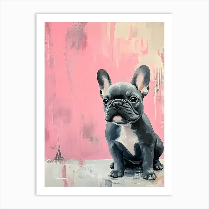 Minimal Frenchie With Pink Background 2 Art PrintSC by S.K. Coghlan