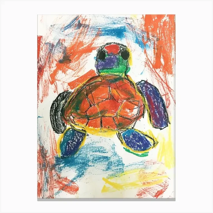 Minimalist Oil Pastel Scribble Sea Turtle Canvas Print by Energy of the Sea