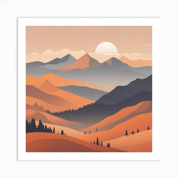 Misty mountains background in orange tone 11 Art PrintT by ThanhNguyen