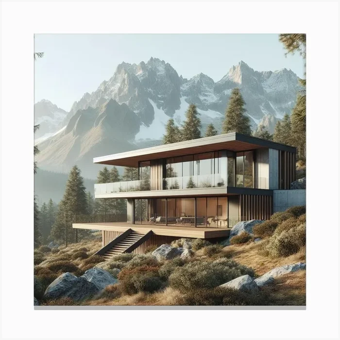 Modern house at mountains Canvas Print by Czech mountains artist
