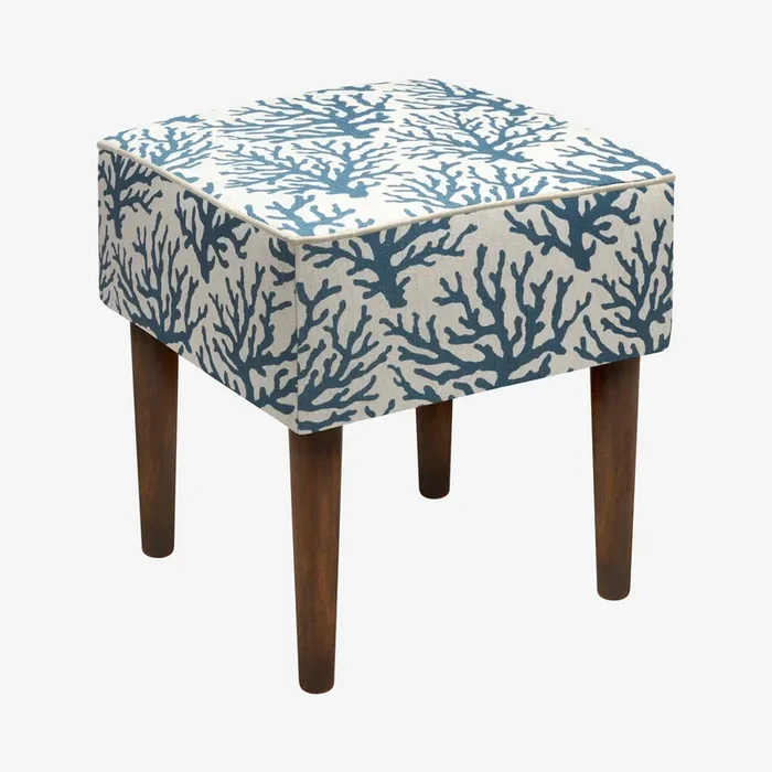 Modern Vanity Stool – Navy – Linen – Coral by 123Creations