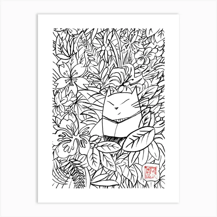 Momoneko In The Jungle Art Print by Pechane Sumie