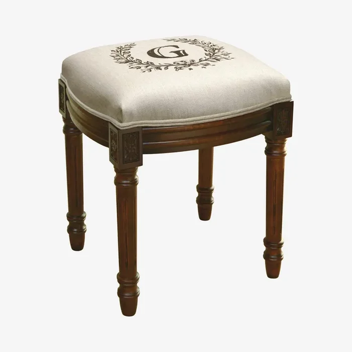 Monogram Vanity Stool – Linen – Letter G by 123Creations