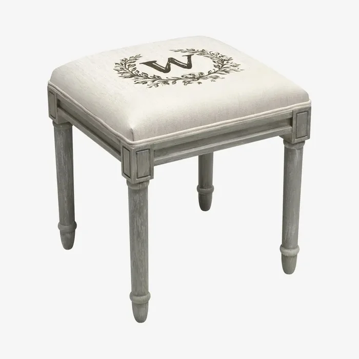 Monogram Vanity Stool – Linen / Grey – Letter W by 123Creations