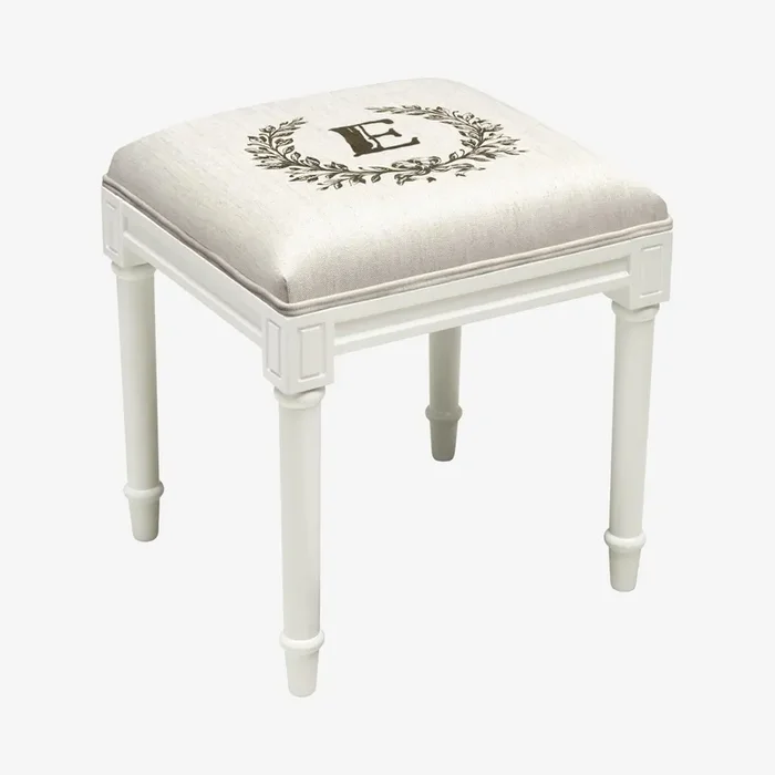 Monogram Vanity Stool – Linen / White – Letter E by 123Creations