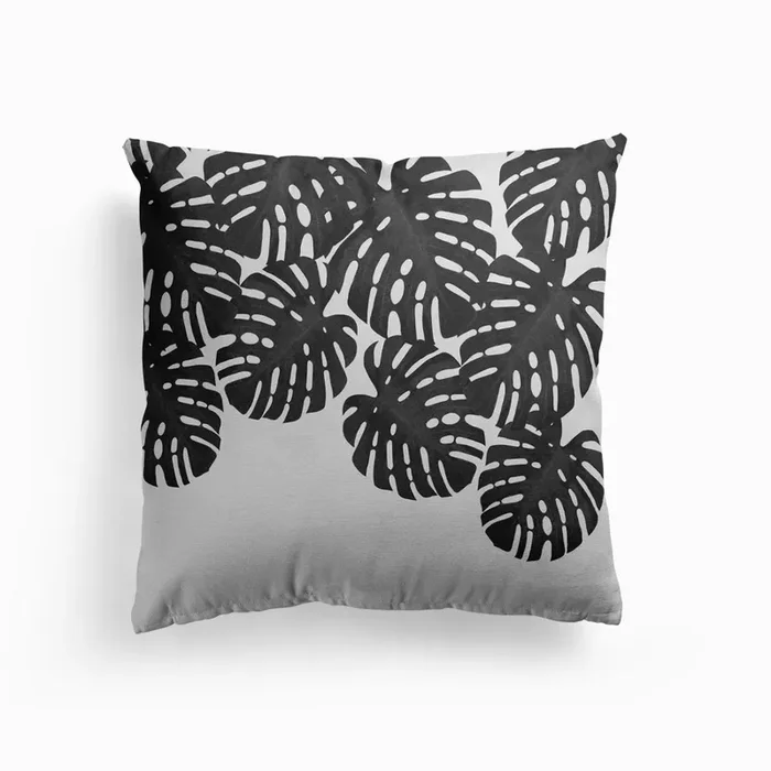 Monstera Leaf Black And White I Cushion by Orara Studio