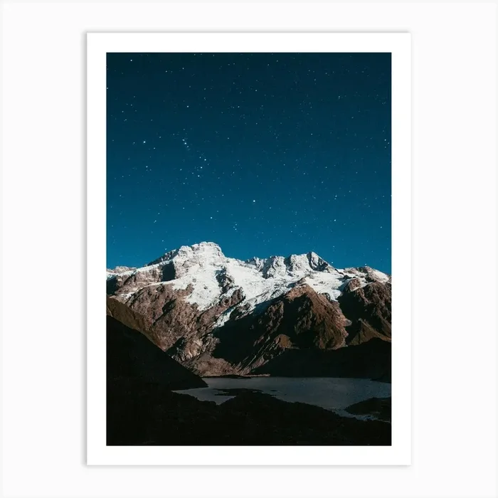 Moon Lit Mountains Art Print by Jade Stephens
