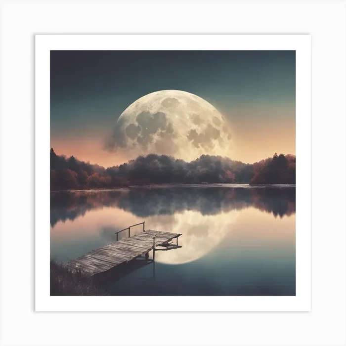Moonlight Over Lake Art PrintB by Bahromar
