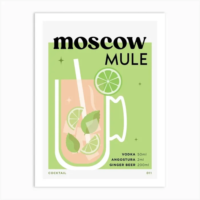 Moscow Mule in Green Cocktail Recipe Art Print by DesignSomeMoore