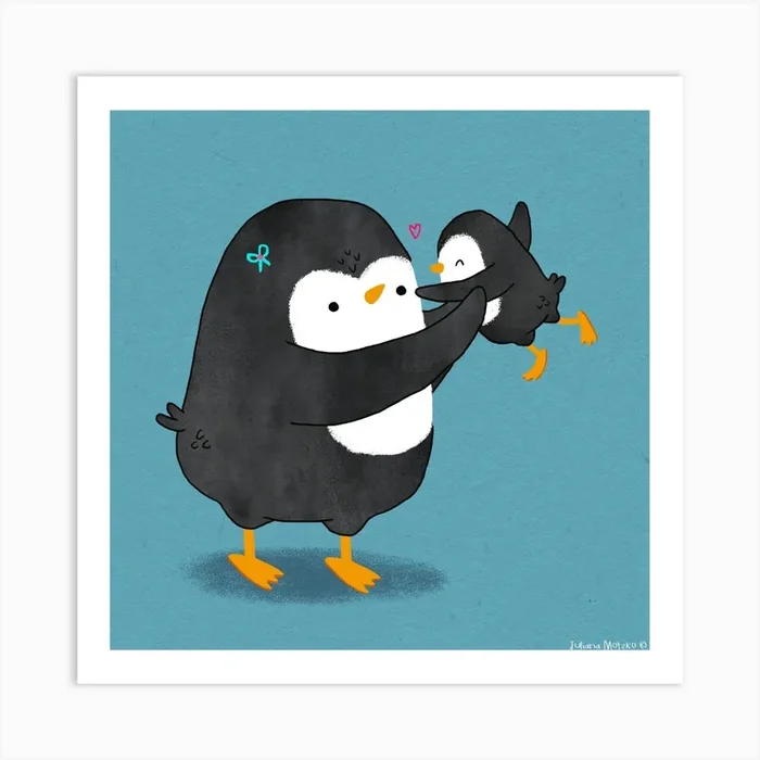 Mother Penguin And Baby Art Print by Juliana Motzko