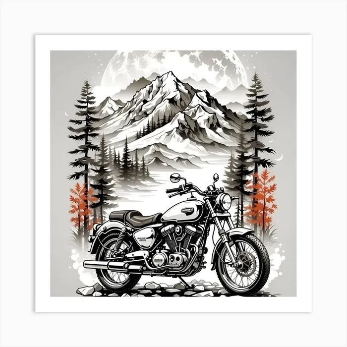 Motorcycle In The Mountains Art PrintFA by Faiq Artist