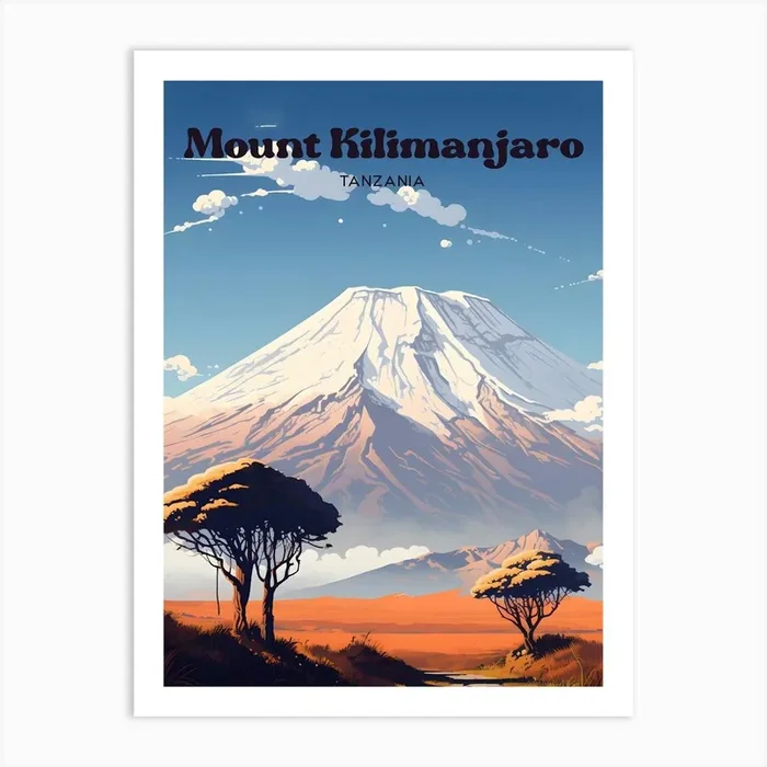 Mount Kilimanjaro Tanzania 5 Travel Poster 3 4 Resize Art Print by Wanderscape Travel Art
