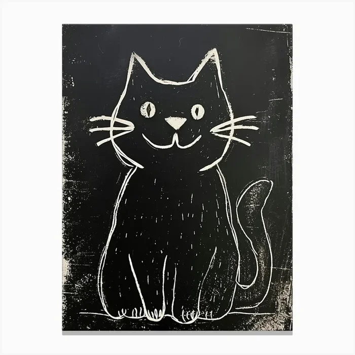 Munchkin Cat Linocut Blockprint 2 Canvas Print by Woof and Whiskers