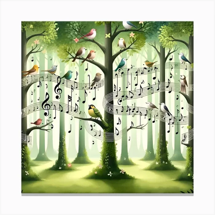 Musical Birds In The Forest Canvas Print by DigitalDoodle