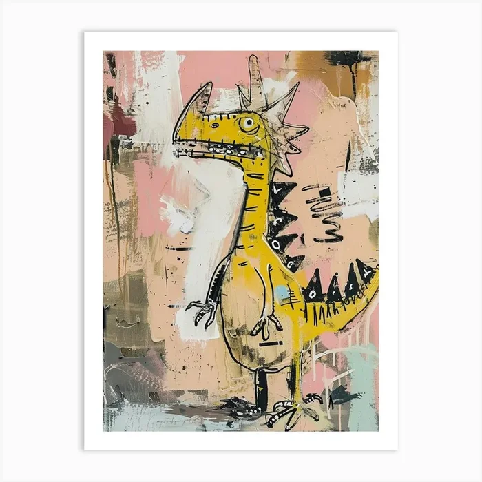 Mustard Graffiti Dino Art Print by Dino Delights