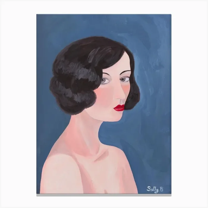 Naked Flapper Woman Portrait Canvas Print by Sally B