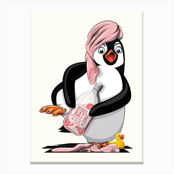 Naked Penguin in the Bathroom Canvas Print by Wyatt 9