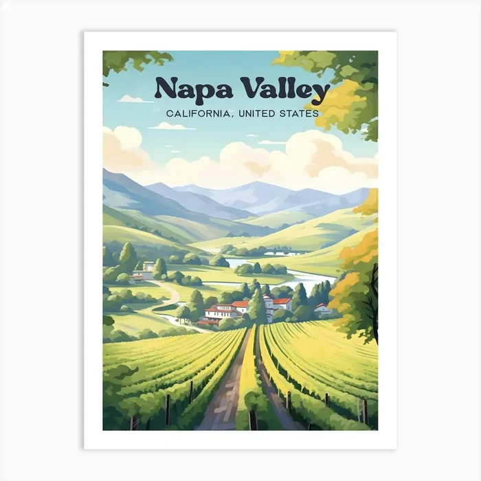 Napa Valley California United States Vineyard Modern Travel Art Art Print by Wanderscape Travel Art