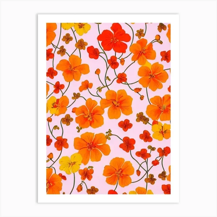 Nasturtium Floral Print Retro Pattern1 Flower Art PrintPP by Petal Palette