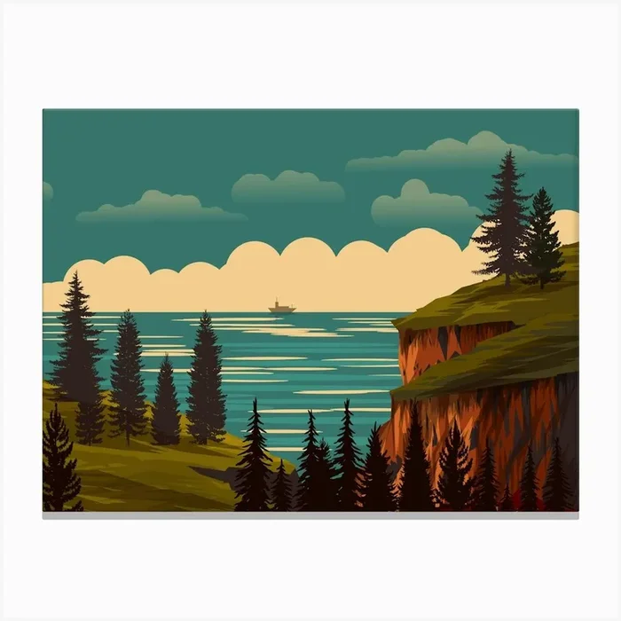 Nature Landscape Sea Water Costa Cliffs Sunset Blue Ocean Beach Vista Scenic Scenario Rock Hill Trees Canvas Print by Etnousta