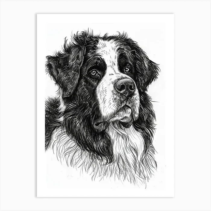 Newfoundland Dog Line Sketch 2 Art Print by Woof and Whiskers