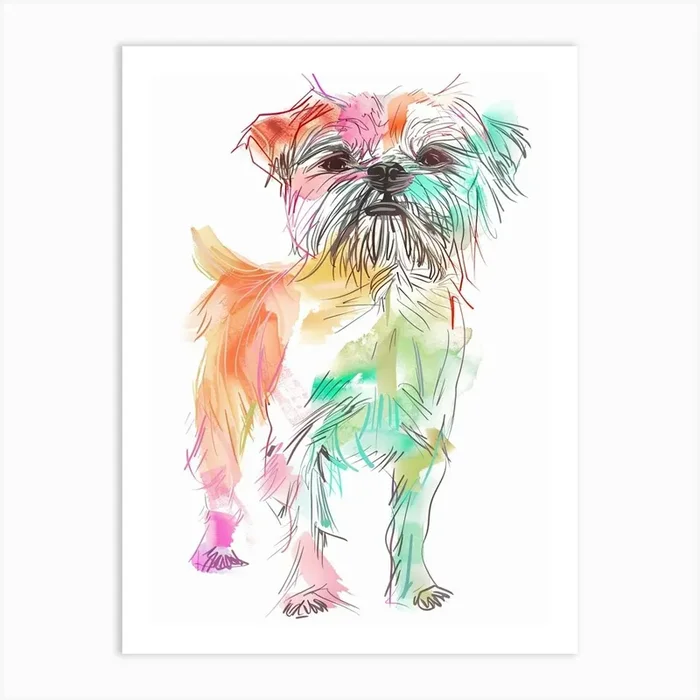 Norfolk Terrier Dog Pastel Line Watercolour Illustration 1 Art Print by Woof and Whiskers