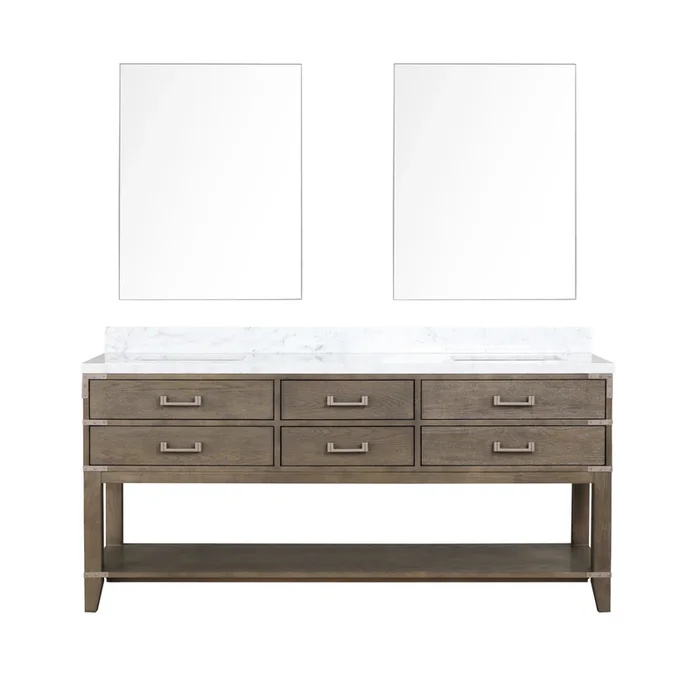 Norwalk 72 in W x 22 in D Grey Oak Double Bath Vanity, Carrara Marble Top, and 34 in Mirrors