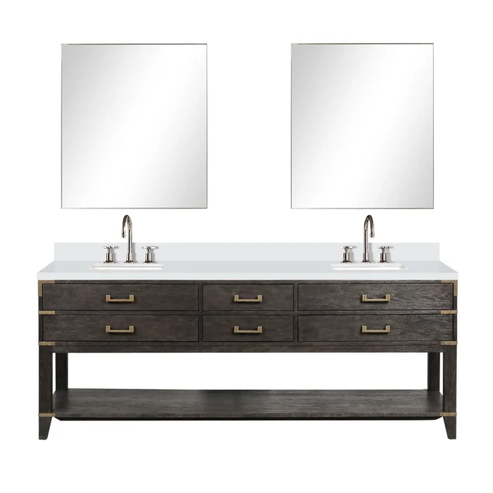 Norwalk 84 in W x 22 in D Brown Oak Double Bath Vanity, Cultured Marble Top, Faucet Set, and 36 in Mirrors