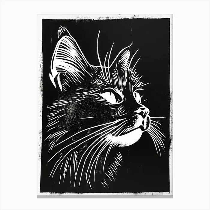 Norwegian Forest Cat Linocut Blockprint 3 Canvas Print by Woof and Whiskers